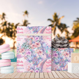 Flower Glitter Mermaid Tail 7th Birthday Cadeaupapier