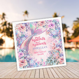 Flower Glitter Mermaid Tail 7th Birthday Servet