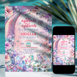 Flower Glitter Mermaid Tail 8th Birthday  Kaart