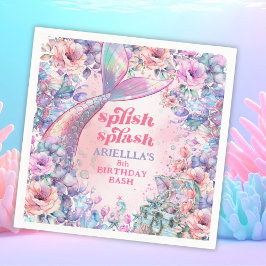 Flower Glitter Mermaid Tail 8th Birthday Servet