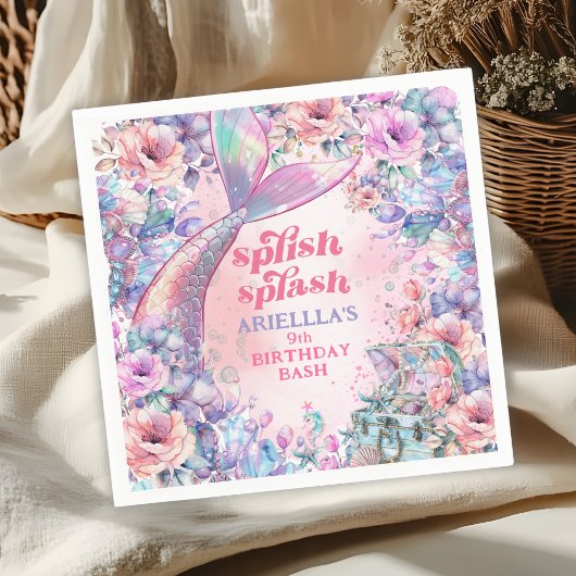 Flower Glitter Mermaid Tail 9th Birthday Servet