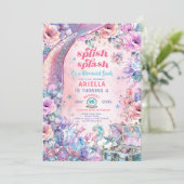 Flower Glitter Zeemeermin Staart Roze en Paarse Kaart (Staand voorkant)