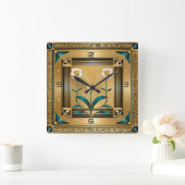 Flower Gold Art Deco Vierkante Klok (Huis)