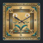 Flower Gold Art Deco Vierkante Klok<br><div class="desc">Geweldig klokontwerp. Je zult het leuk vinden als anderen. U kunt dit ontwerp vrij gebruiken voor andere producten die u wilt of om jouw tekst aan te passen en toe te voegen. Volg me voor meer. Met vriendelijke groet. Een leuke dag.</div>