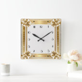 Flower Gold Art Deco Vierkante Klok (Huis)
