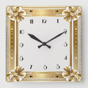 Flower Gold Art Deco Vierkante Klok