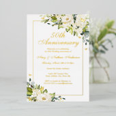 Flower Golden Butterfly 50ste bruiloft Jubileum Folie Uitnodiging (Staand Voorkant)