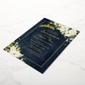 Flower Golden Butterfly Navy Quinceanera Folie Uitnodiging (Gedraaid)