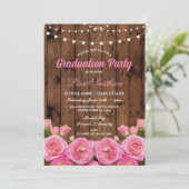 Flower Graduation Party Roze Hout Bloemen Bloemen Kaart (Staand voorkant)