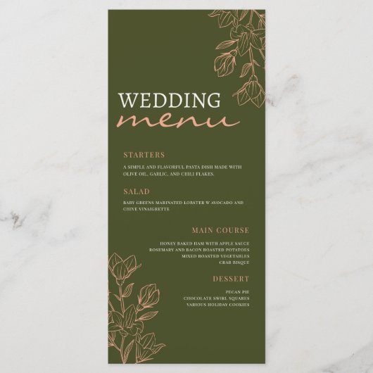 Flower Green Simple Elegance Wedding Menu (Voorkant)