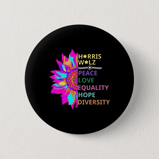 Flower Harris Wheimer 2024 Peace Love Equality Hop Ronde Button 5,7 Cm (Voorkant)