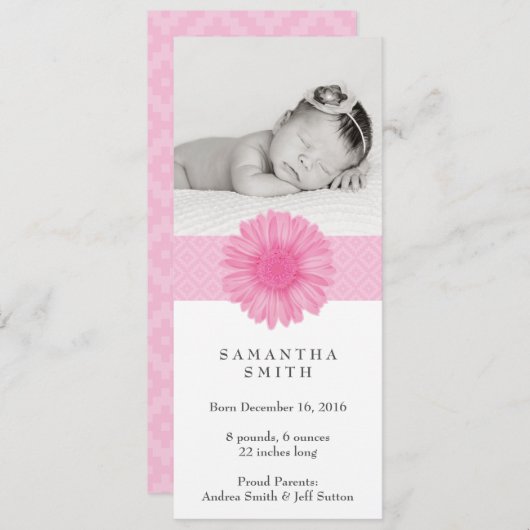 Flower Headband ı Birth Notice 4" x 9,25" Aankondiging (Voorkant / Achterkant)