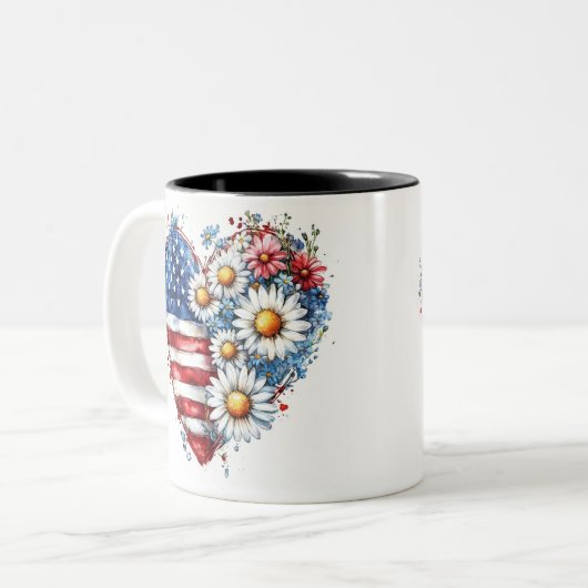 Flower Heart Amerikaanse vlag mok (Voorkant links)