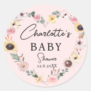 Flower-Heart-Baby shower Ronde Sticker