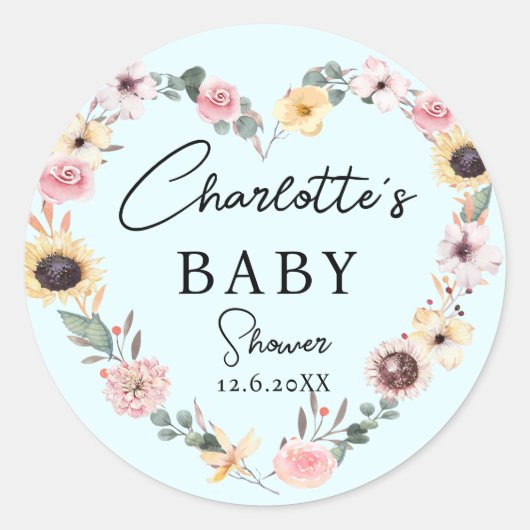 Flower-Heart-Baby shower Ronde Sticker (Voorkant)