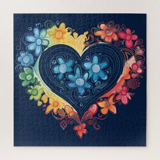 Flower Heart Donkerblauwe puzzel (Verticaal)