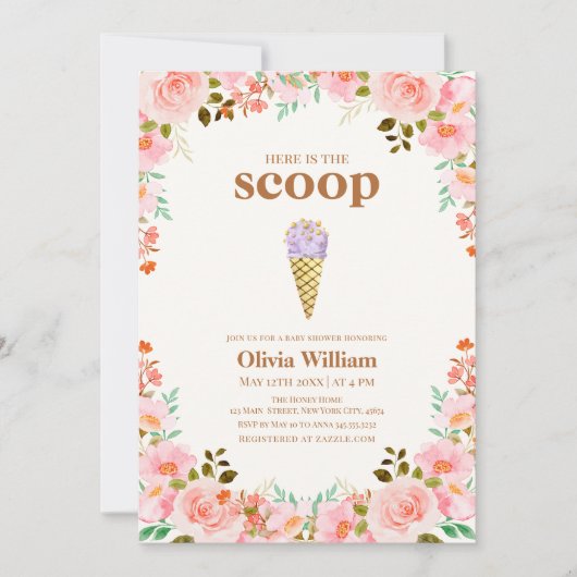 Flower Hier is het Scoop Ice Cream Baby shower Kaart (Voorkant)