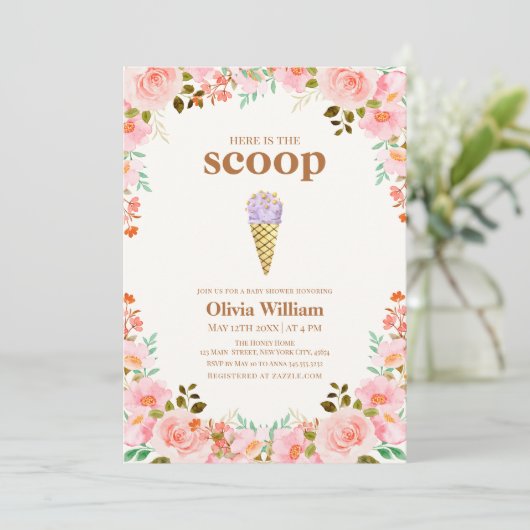 Flower Hier is het Scoop Ice Cream Baby shower Kaart (Staand voorkant)