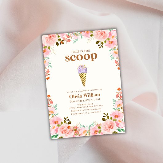 Flower Hier is het Scoop Ice Cream Baby shower Kaart