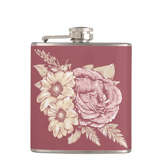 Flower Illustratie aangepaste naamkolf Heupfles (Voorkant)