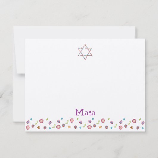 Flower Jewish Star van David Bat Mitzvah Dank je Bedankkaart (Achterkant)