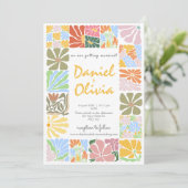  Flower Kleurrijke Retro bruiloft Kaart (Staand voorkant)
