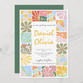  Flower Kleurrijke Retro bruiloft Kaart (Voorkant / Achterkant)