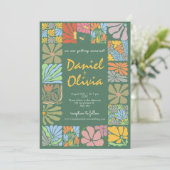  Flower Kleurrijke Retro bruiloft Kaart (Staand voorkant)