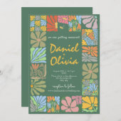  Flower Kleurrijke Retro bruiloft Kaart (Voorkant / Achterkant)