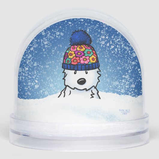 Flower Knit Hat Westie Sneeuwbol (Voorkant)