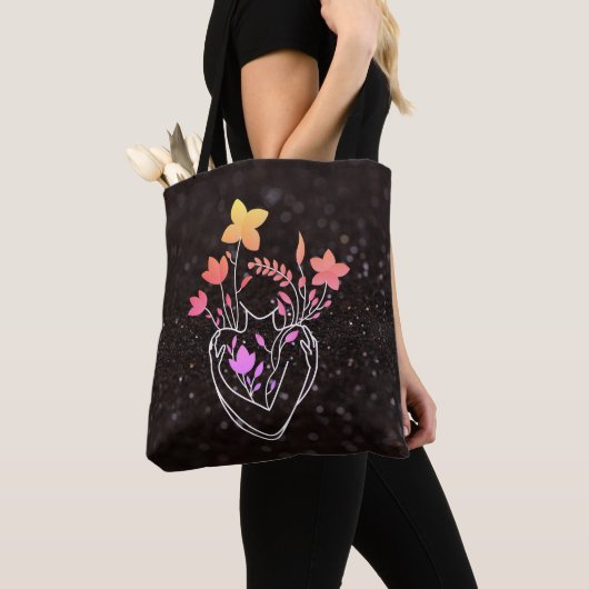 Flower Lady - kleurrijke Dark Mix Edition Tote Bag (Dichtbij)