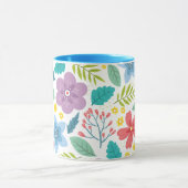 Flower Leaf Print Moderne Blauwe Koffie Mok (Midden)