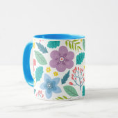 Flower Leaf Print Moderne Blauwe Koffie Mok (Voorkant links)