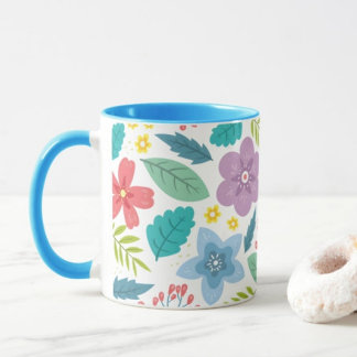 Flower Leaf Print Moderne Blauwe Koffie Mok
