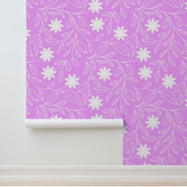 Flower Leaf Trailing Pattern Pink Behang