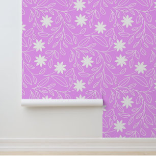 Flower Leaf Trailing Pattern Pink Behang