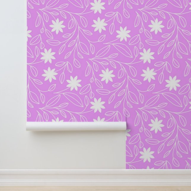 Flower Leaf Trailing Pattern Pink Behang (Creator heeft geüpload)