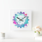 *~* Flower Lotus OM AUM Symbol Waterverf Mandala Vierkante Klok (Huis)