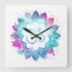 *~* Flower Lotus OM AUM Symbol Waterverf Mandala Vierkante Klok