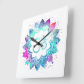 *~* Flower Lotus OM AUM Symbol Waterverf Mandala Vierkante Klok (Hoek)