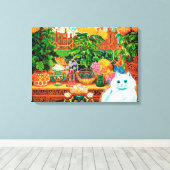 Flower Lovers Cat, Louis Wain Canvas Afdruk (Insitu (Houten vloer))