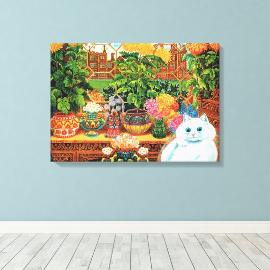 Flower Lovers Cat, Louis Wain Canvas Afdruk (Insitu (Houten vloer))