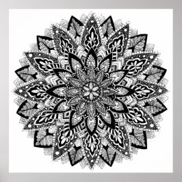 Flower Mandala black and white Poster