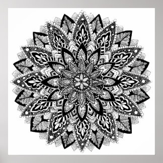 Flower Mandala black and white Poster