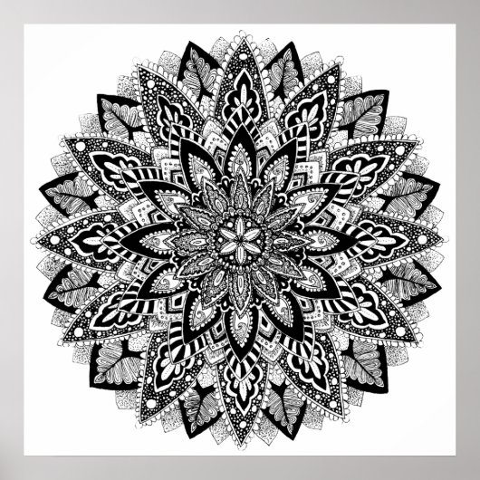 Flower Mandala black and white Poster (Voorkant)