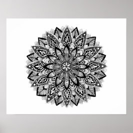 Flower Mandala black and white Poster