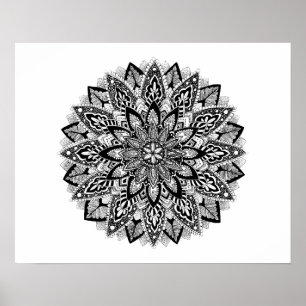 Flower Mandala black and white Poster