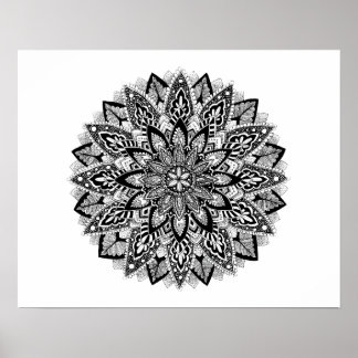 Flower Mandala black and white Poster