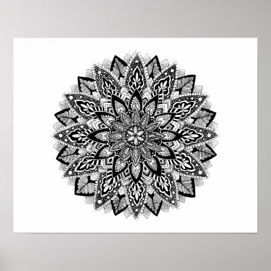 Flower Mandala black and white Poster (Voorkant)