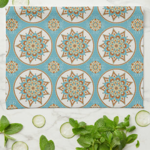 Flower Mandala, Turquoise Theedoek